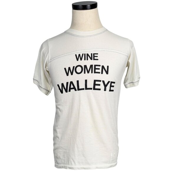 Vintage 80s Graphic Tee "Wine Women Walleye" Medium - Picture 1 of 8